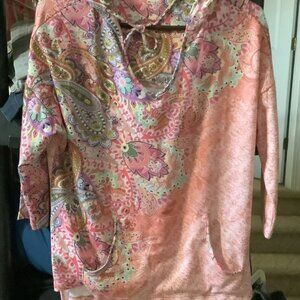 ONE WORLD Pink‎ and Orange Paisley Hoodie, s, new